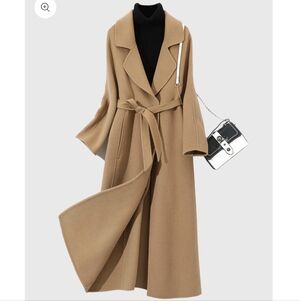 Ahaselected 100% Pure Wool Double-layer Long Wrap Coat- M